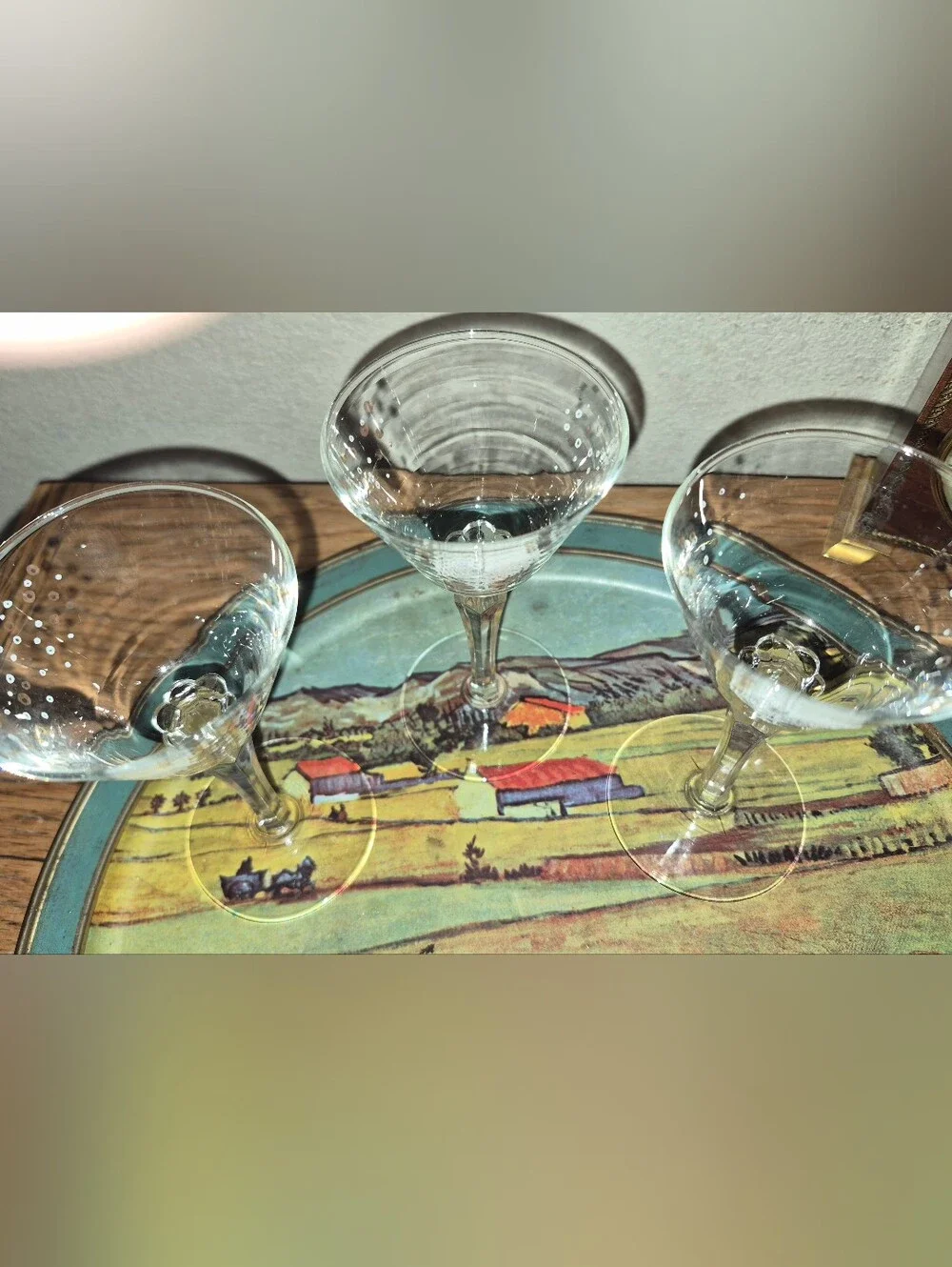 MCM Libbey Glass Rooster CHANTICLEER 3 Pc Cocktail Martini Set Stemmed Barware